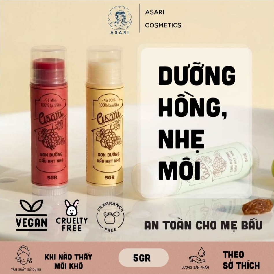 [5gr] Son dưỡng thỏi tiện lợi, dưỡng ẩm, mềm môi handmade Asari Cosmetics