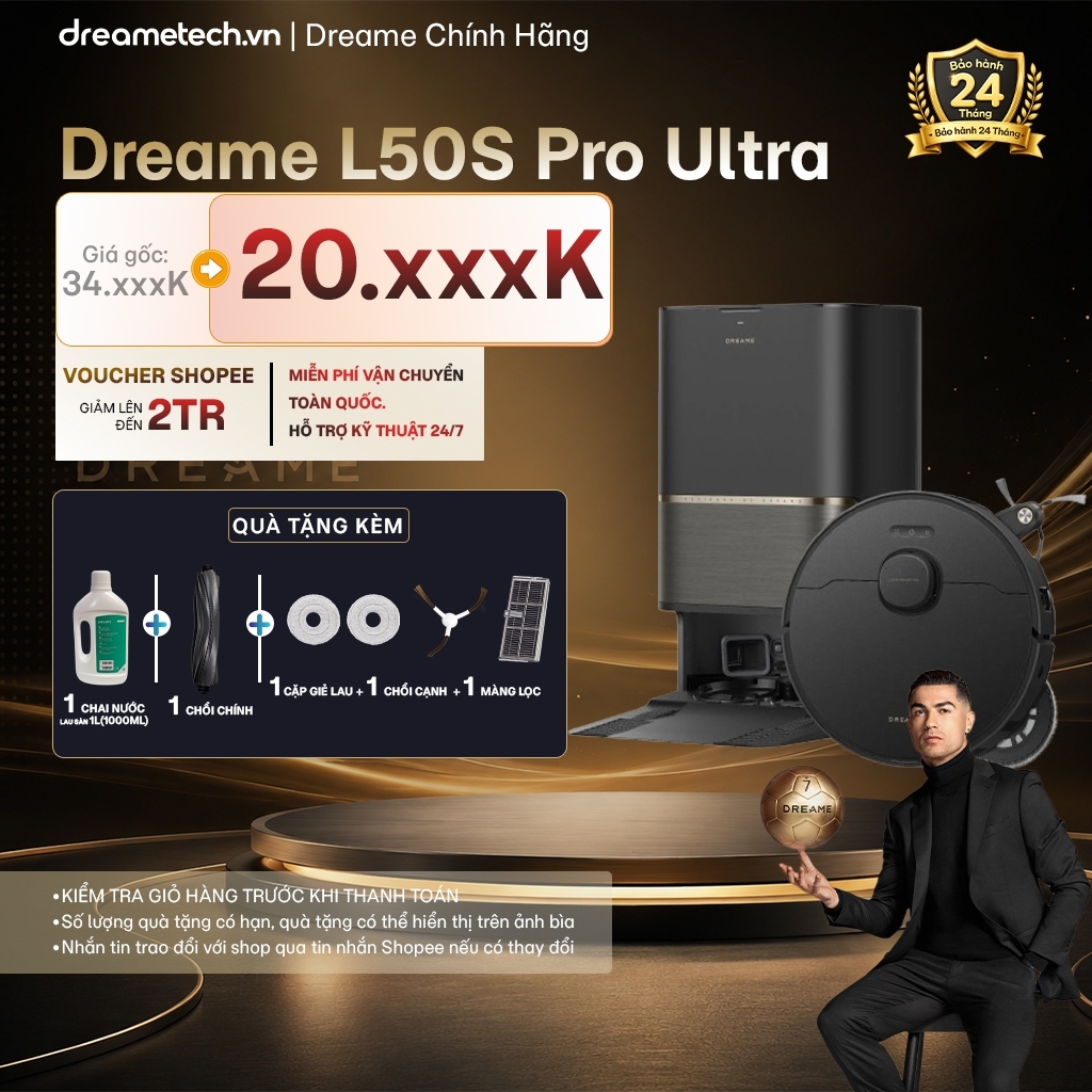 Robot hút bụi thông minh Dreame L50s Pro Ultra | lực hút đến 30.000Pa | giặt giẻ nước nóng | BH 24 t