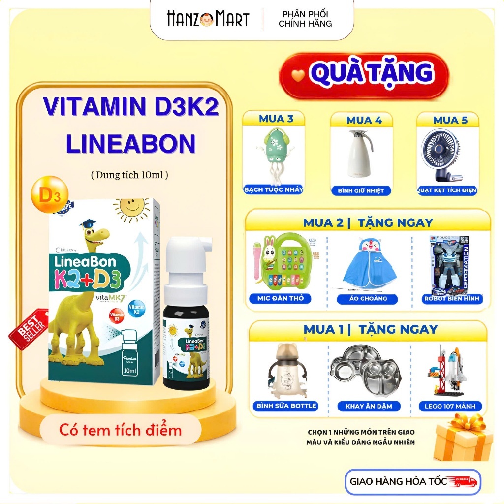 D3 k2 lineabon dạng xịt chính hãng bổ sung K2 và vitamin D3 giúp hấp thụ canxi, giảm còi xương, tăng