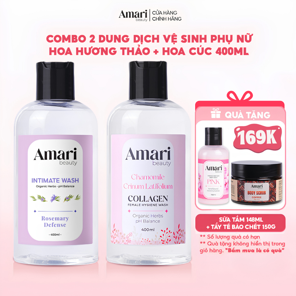 [Combo 2] Dung Dịch Vệ Sinh Phụ Nữ Amari Beauty Làm Sạch Dịu Nhẹ, Cân Bằng pH, Khử Mùi - 400ml