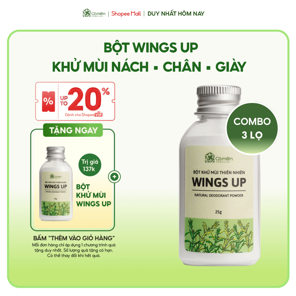 Combo 3 Bột Khử Mùi Wings Up Khử Mùi Hôi Chân Nách Giày Cỏ Mềm 25g