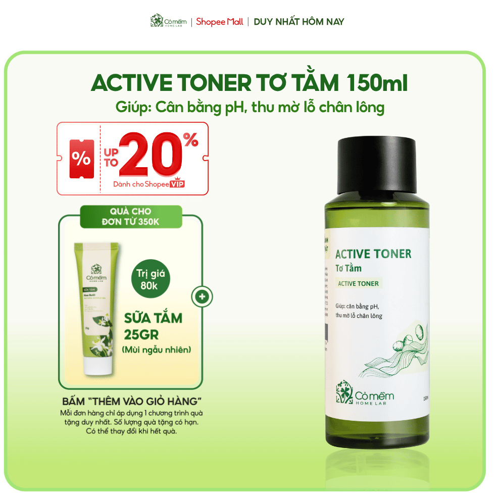 Active Toner Tơ Tằm Cấp Ẩm Thu Mờ Lỗ Chân Lông Cỏ Mềm 150ml