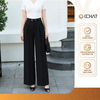 Quần Ống Rộng 𝐂𝐂𝐇𝐀𝐓 Dáng Suông Cạp Oze 2 Khuy Chất Liệu Tuytsi Cao Cấp 15QDS2041ST