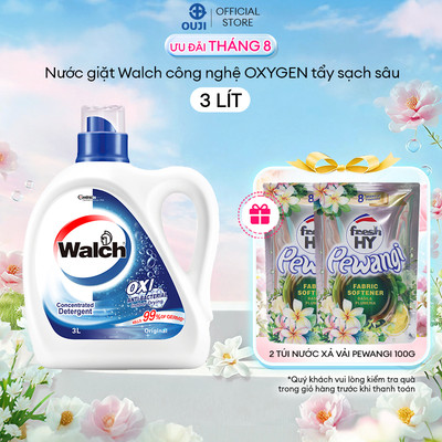 Can 3L Nước giặt Walch Khử Mùi, Kháng Khuẩn, Sạch, Thơm, Ít bọt, cửa trên cửa dưới