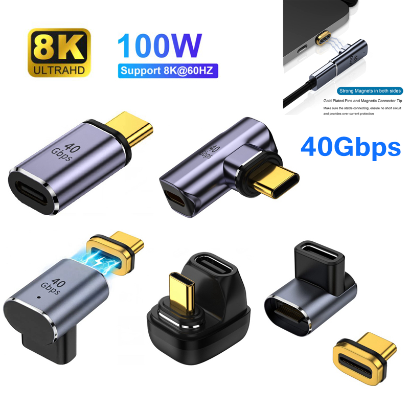 140W 40Gbps Bộ đầu chuyển đổi nam châm từ tính Type C sang Type C USB3.2 140W 40Gbps xuất video 8K 6
