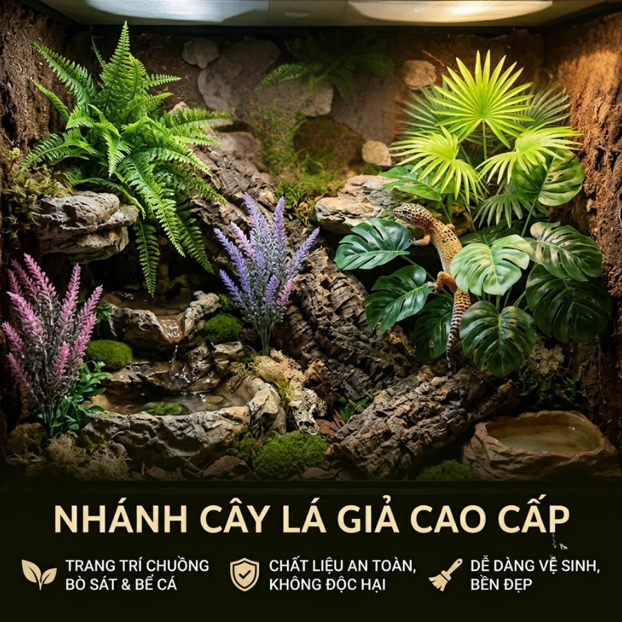 Nhánh Cây Giả Uốn Dẻo LAVENDER - Decor Chuồng Bò Sát, Iguana, Chameleon, Thú Cưng*