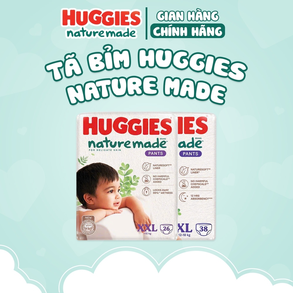 Tã/bỉm Huggies Nature Made sợi thiên nhiên, siêu thấm hút đủ size cho bé 4-30KG