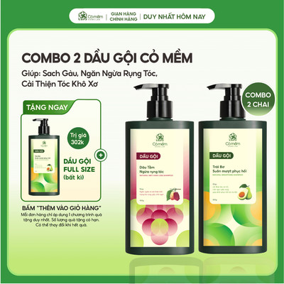 Combo 2 Chai Dầu Gội Sach Gàu, Ngăn Ngừa Rụng Tóc, Cải Thiện Tóc Khô Xơ Gãy Rụng Chẻ Ngọn Cỏ Mềm 350ml
