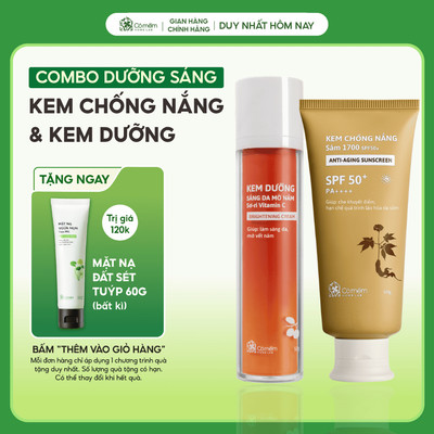 Combo Dưỡng Da Kem Chống Nắng Và Kem Dưỡng Vitamin C Chiết xuất Sơ-ri Giúp Mờ Nám Sáng Da Cỏ Mềm
