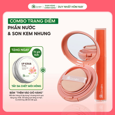 Combo Trang Điểm Tự Nhiên 2 Bước Phấn Nước Và Son Kem Nhung Cỏ Mềm