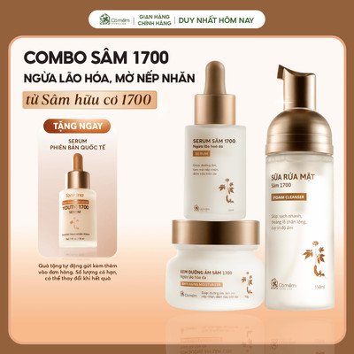 Combo 3 Bước Bọt Rửa Mặt Serum Và Kem Dưỡng Sâm 1700 Ngừa Lão Hoá Da Cỏ Mềm