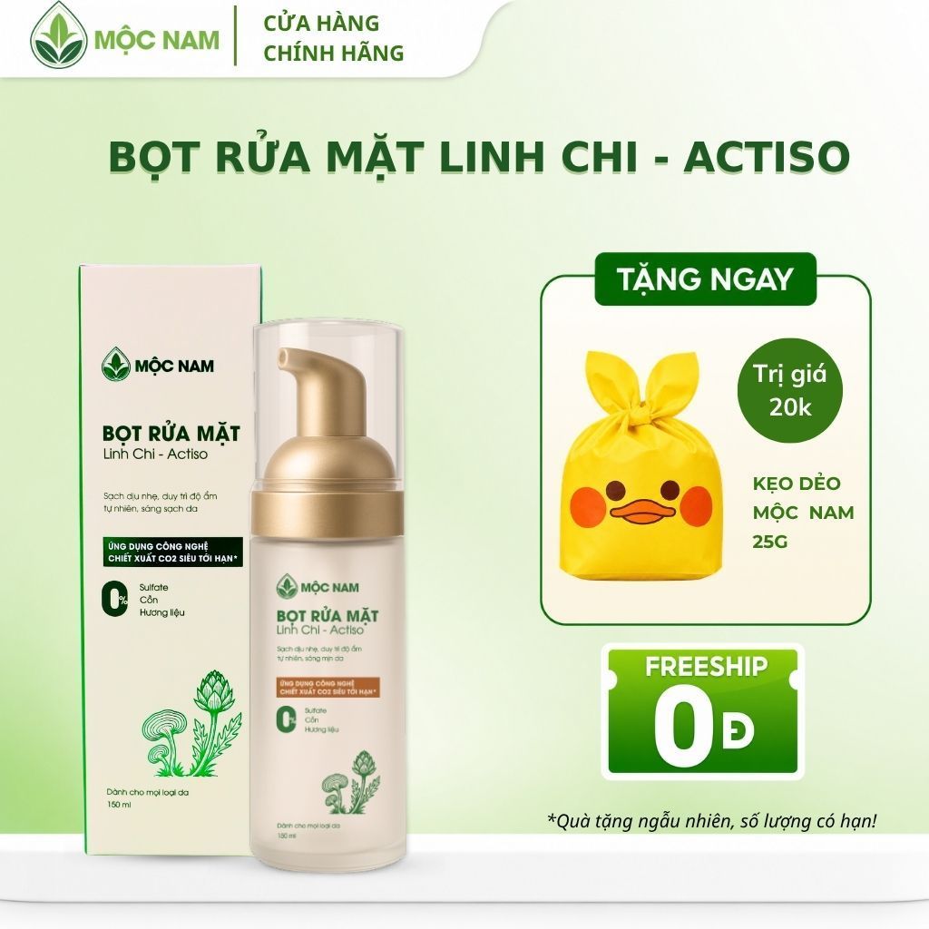 Sữa rửa mặt dạng bọt Mộc Nam 150ml linh chi, actiso - Dịu nhẹ, không khô căng, không sulfate