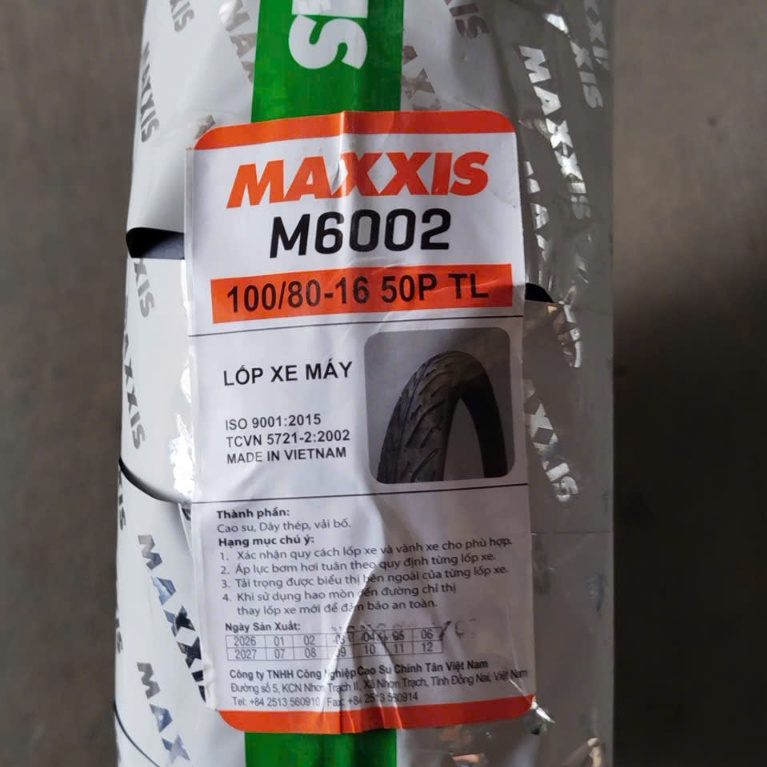 /Lốp (vỏ) xe máy 100/80-16 M6002 trước Honda SH 125i/150i/160i, SH nhập ý - Hàng cao cấp Maxxis chín