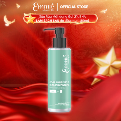 Sữa rửa mặt cho da dầu mụn Emmie 2% BHA Sạch Sâu Kiểm Soát Mụn Thông Thoáng Lỗ Chân Lông - Dạng Gel Dịu Nhẹ Chai 180ml