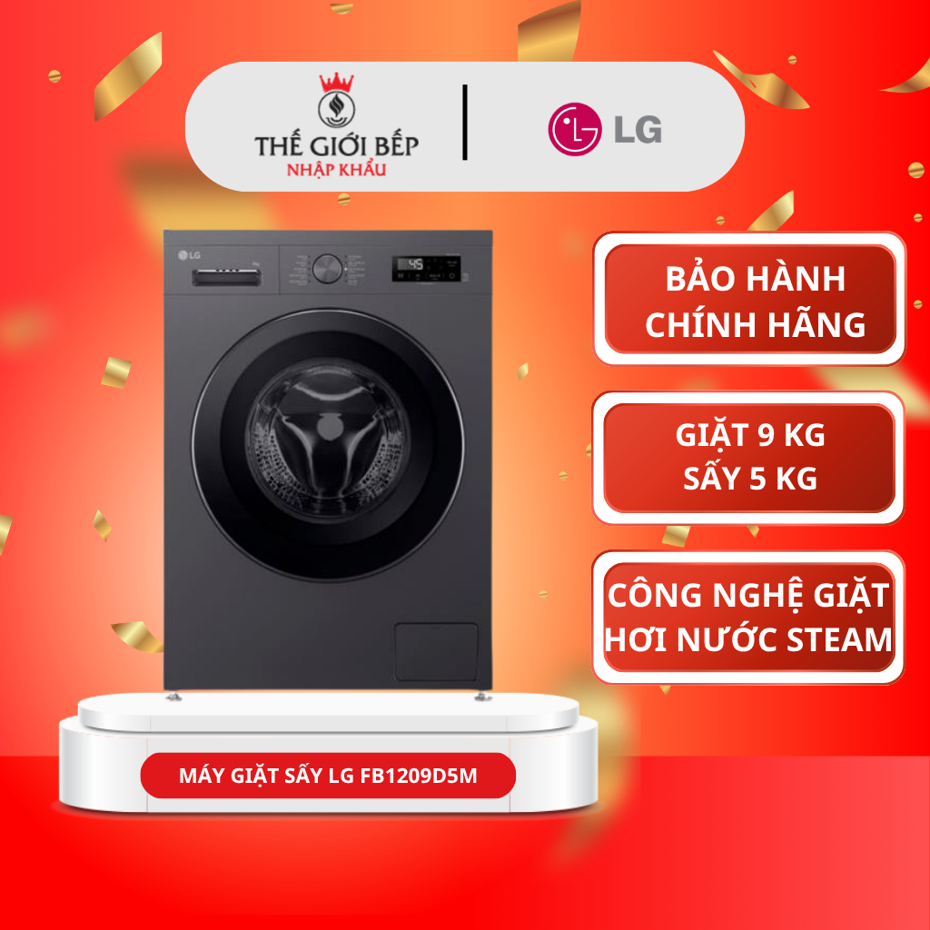 Máy Giặt Sấy LG FB1209D5M – Inverter 9kg Giặt 5kg Sấy, 6 Motion DD, Steam™, 1200 Vòng/Phút