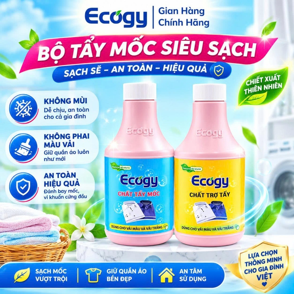 [𝗸𝗲̀𝗺 𝗴𝗮̆𝗻𝗴 𝘁𝗮𝘆 + 𝘃𝗼̀𝗶 𝘅𝗶̣𝘁] Tẩy mốc siêu sạch Ecogy , tẩy mốc, máu...trên quần áo, đồ vải