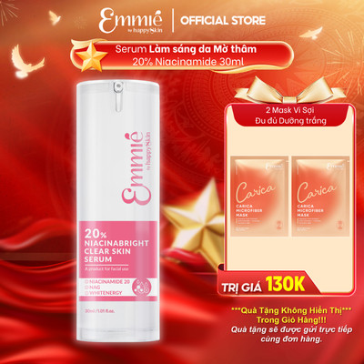 Serum dưỡng sáng da Emmie 20% Niacinamide Giảm Thâm Sạm & Phục Hồi Hàng Rào Bảo Vệ - Clear Skin Serum Dịu Nhẹ Chai 30ml