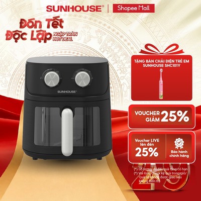 [Độc quyền] Nồi chiên không dầu 6.5L SUNHOUSE SHD4032 - Công nghệ Rapid Air giảm tới 80% dầu - Khoang chiên trong suốt