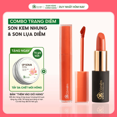Combo Son Kem Nhung Và Son Môi Lụa Diễm Lì Mượt Dưỡng Môi Xinh Đẹp Cỏ Mềm