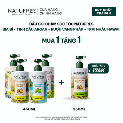 [ĐỘC QUYỀN KOL] Dầu gội Natufres Hương Bia Bỉ/ Vang Đỏ Pháp/ Muối Biển và Trái Nhàu/ Tinh Dầu Argan 450ml