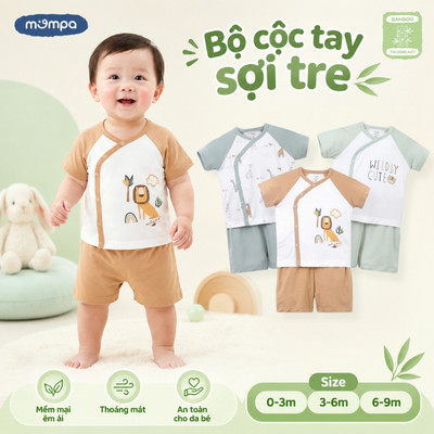 Đồ bộ cộc tay cho bé sơ sinh Mompa 0-9 tháng vải Sợi tre Bamboo mềm mại co giãn thoáng khí MP 0371