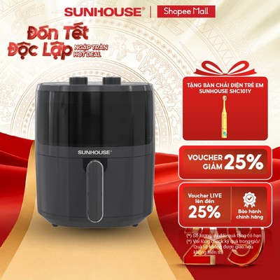 [Bản mới] Nồi chiên không dầu 5L Sunhouse SHD4021 - Khoang chiên trong suốt - Công nghệ Rapid Air 360 độ