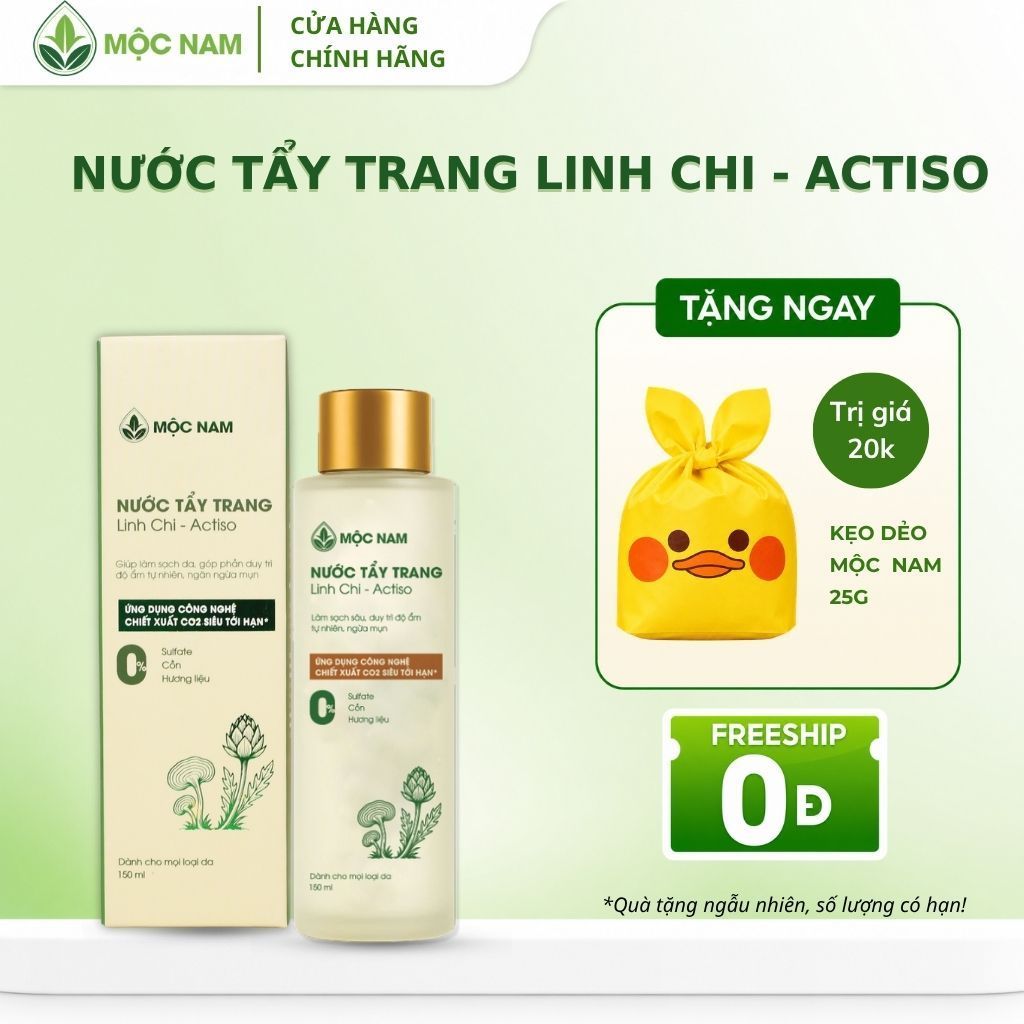 Nước tẩy trang 2 lớp Mộc Nam 150ml - Không cồn khô, dịu nhẹ, làm sạch makeup mắt môi, linh chi actis