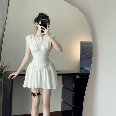 Đầm thiết kế linen cổ tròn dáng ngắn phối tùng xếp thời trang trẻ trung Callene (L3025)