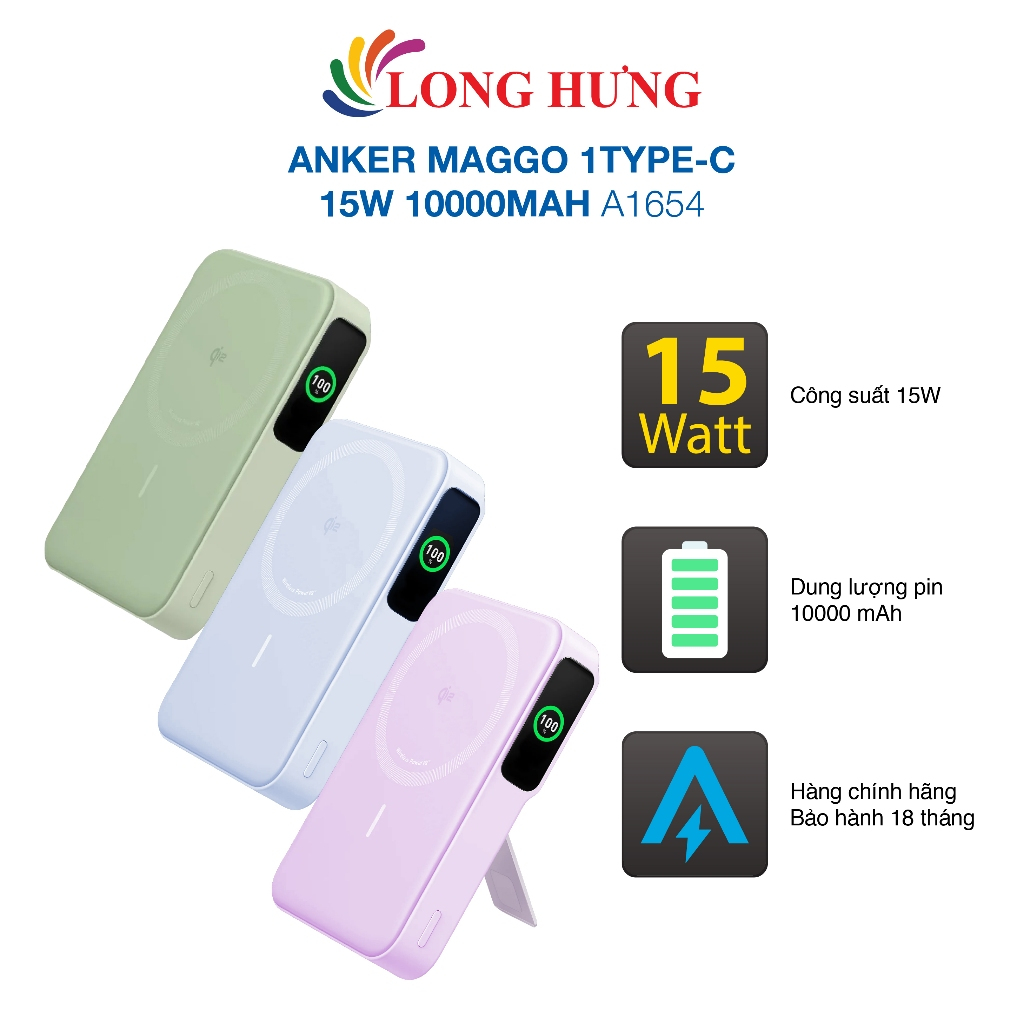 Sạc dự phòng Anker MagGo 1Type-C 15W 10000mAh A1654 - Hàng chính hãng