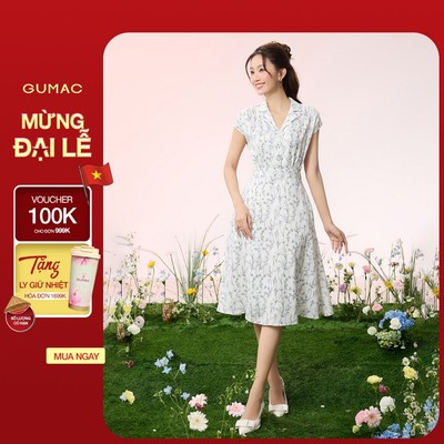 Đầm Nữ GUMAC Form Xòe Cổ Danton Tay Liền Tùng Xòe Nhẹ Có Túi Tiện Lợi Đính Nút Trang Trí Hiện Đại DG07106 - DG07105
