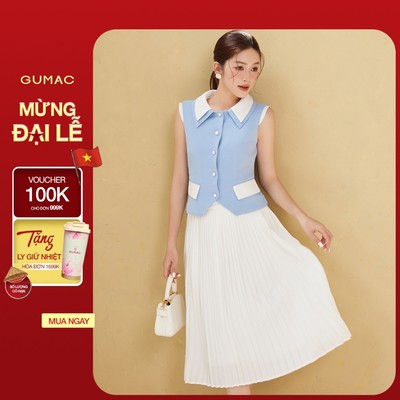 Chân váy nữ GUMAC basic xếp ly dáng dài 2 lớp vải lụa mềm mát màu trắng  BVE00008