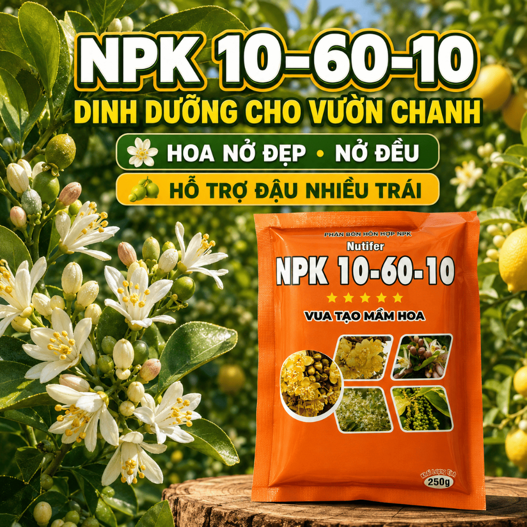 NPK10-60-10 Phân Bón lá  250g - phân hóa mầm hoa Cho Vườn Cây Chanh .