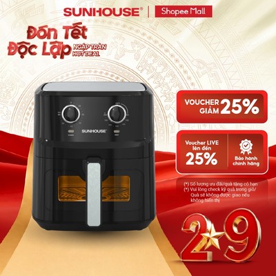 Nồi chiên không dầu 6,5L Sunhouse SHD4030 - Công nghệ Rapid Air 360 độ - Cửa sổ khoang chiên trong suốt