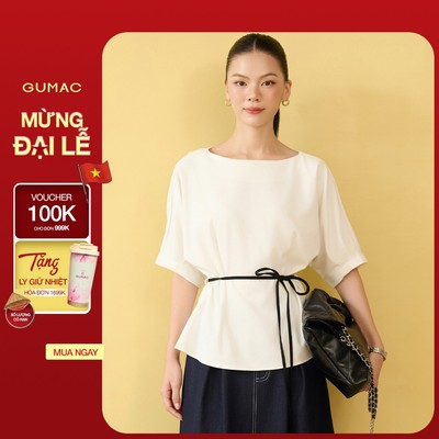 Áo kiểu nữ GUMAC tay liền kèm dây bên sườn có đỉa để thắt dây  AF10062