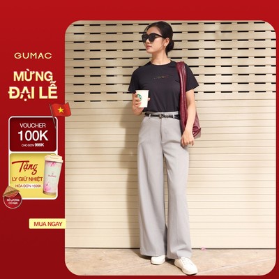 Quần tây nữ GUMAC ống rộng lưng kiểu có hai túi xéo con đỉa nhỏ tạo điểm nhấn  QF07030