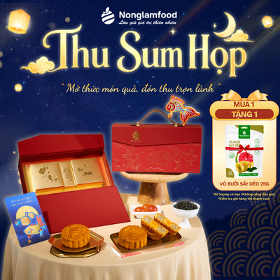 Bánh Trung Thu NONGLAMFOOD - Thu Sum Họp - Hộp Quà Tặng 2 Bánh & 1 Trà