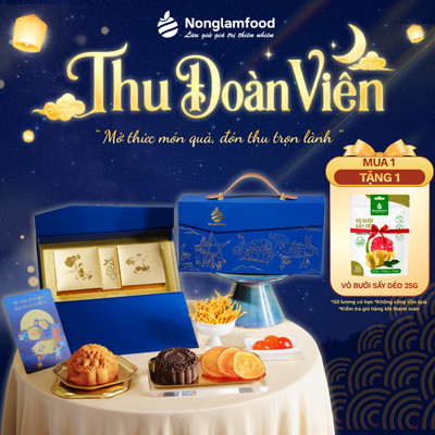 Bánh Trung Thu NONGLAMFOOD - Thu Đoàn Viên - Hộp Quà Tặng 2 Bánh & 1 Trà