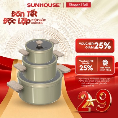 Bộ nồi full-induction SUNHOUSE TITANIUM PLASMA ST2210P - Chống dính từ Thụy Sĩ - Đáy từ siêu nhạy - Dùng mọi loại bếp
