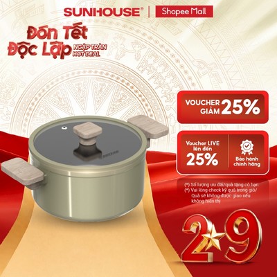 Nồi full-induction SUNHOUSE TITANIUM PLASMA ST2210P-18/20/24 cm - Chống dính từ Thụy Sĩ - Tay cầm cách nhiệt