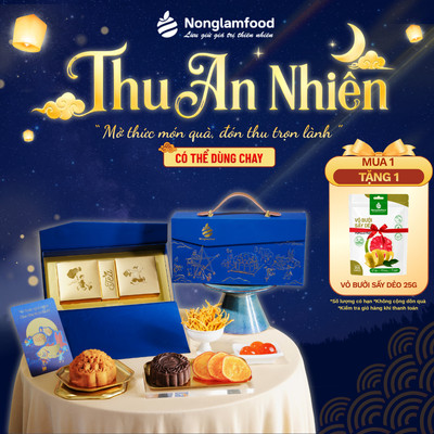 Bánh Trung Thu NONGLAMFOOD - Thu An Nhiên - Hộp Quà 2 Bánh Chay & 1 Trà