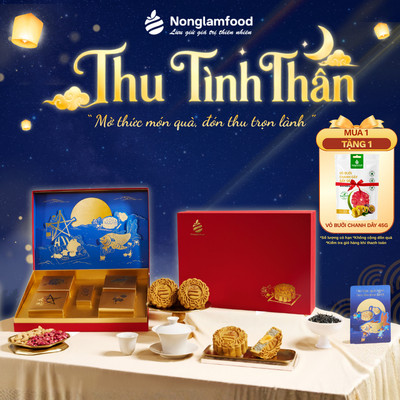 Bánh Trung Thu NONGLAMFOOD - Thu Tình Thân - Hộp Quà Tặng 4 Bánh & 1 Trà