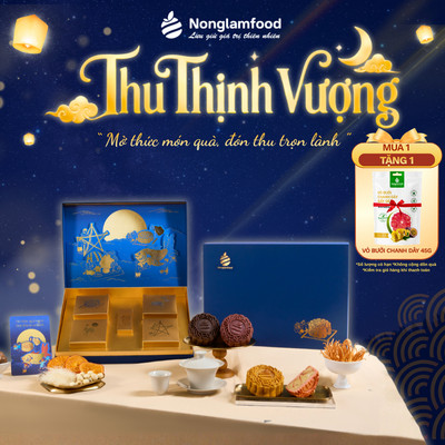 Bánh Trung Thu NONGLAMFOOD - Thu Thịnh Vượng - Hộp Quà Tặng 4 Bánh & 1 Trà