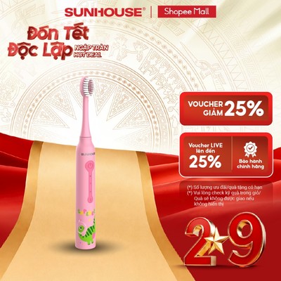 Bàn chải điện trẻ em Sunhouse SHC101x - 3 chế độ chải - An toàn cho răng sữa - Thời lượng pin tới 30 ngày