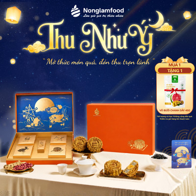 Bánh Trung Thu NONGLAMFOOD - Thu Như Ý - Hộp Quà Tặng 4 Bánh & 1 Trà