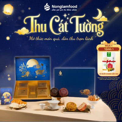 Bánh Trung Thu NONGLAMFOOD - Thu Cát Tường - Hộp Quà Tặng 4 Bánh & 1 Trà