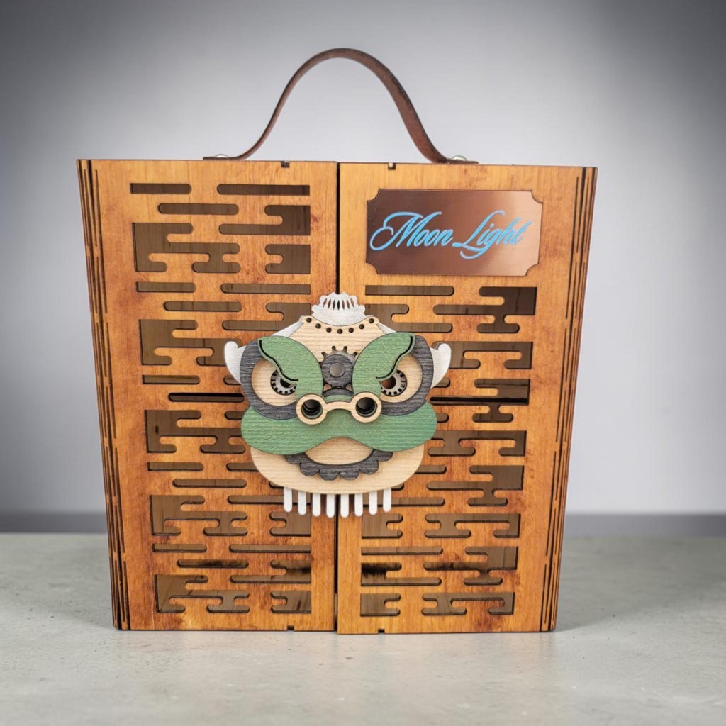 Hộp Gỗ Bánh Trung Thu Đầu Lân Nổi 3D Plywood 3mm – LamHouse Miễn Phí Khắc Logo