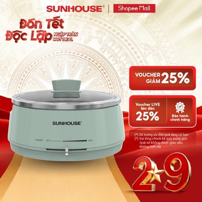 Nồi điện 4L Sunhouse SHD4543 - 1300W, 2 mức nhiệt - Inox 304 cao cấp - Tự ngắt khi quá tải