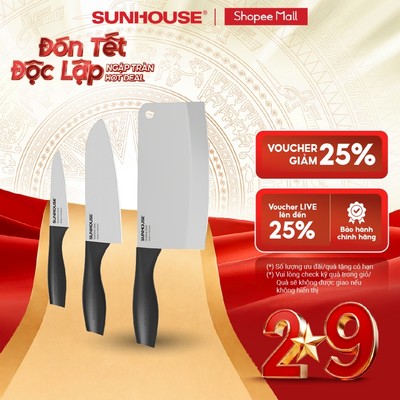 Bộ dao 3 chiếc Eco Family Sunhouse KS-KN3E1 - Lưỡi dao làm từ thép SUS420J2 không gỉ - Gồm 3 dao: chặt, gọt và làm bếp