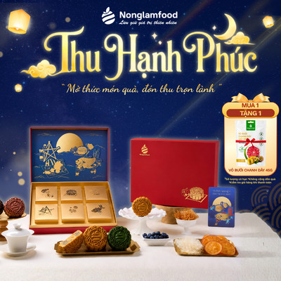Bánh Trung Thu NONGLAMFOOD - Thu Hạnh Phúc - Hộp Quà Tặng 5 Bánh & 1 Trà