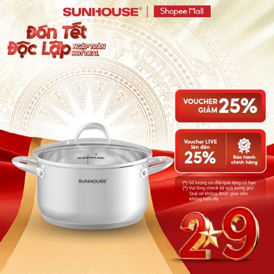 Nồi Inox 3 đáy Sunhouse SHG301 - 16/20/24/28cm - Dùng cho mọi loại bếp - Đáy 3 lớp - Hàng chính hãng